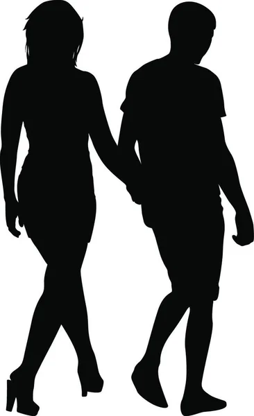 Silhouette Hombre Mujer Caminando Mano Silhouette Hombre Mujer Que Caminan — Archivo Imágenes Vectoriales