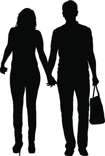 Silhouette Hombre Mujer Caminando Mano Silhouette Hombre Mujer Que Caminan — Archivo Imágenes Vectoriales