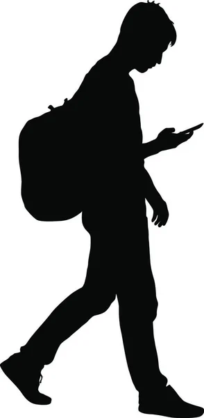 Homme Aux Silhouettes Noires Avec Sac Dos Sur Dos Illustration — Image vectorielle