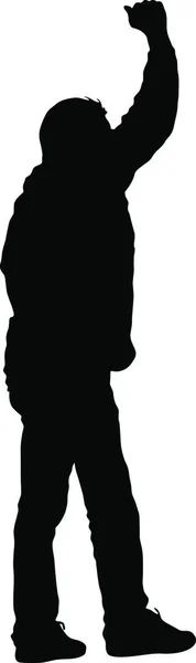 Zwarte Silhouetten Man Hief Zijn Handen Witte Achtergrond Vector Illustratie — Stockvector
