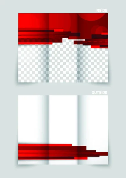 Diseño Plantilla Folleto Triple Con Líneas Rectas Rojas — Archivo Imágenes Vectoriales