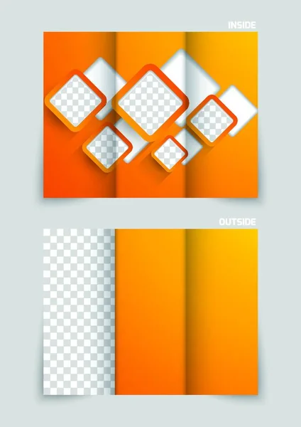 Dreifach Prospektvorlagen Design Mit Orange Ausgeschnittenen Quadraten — Stockvektor