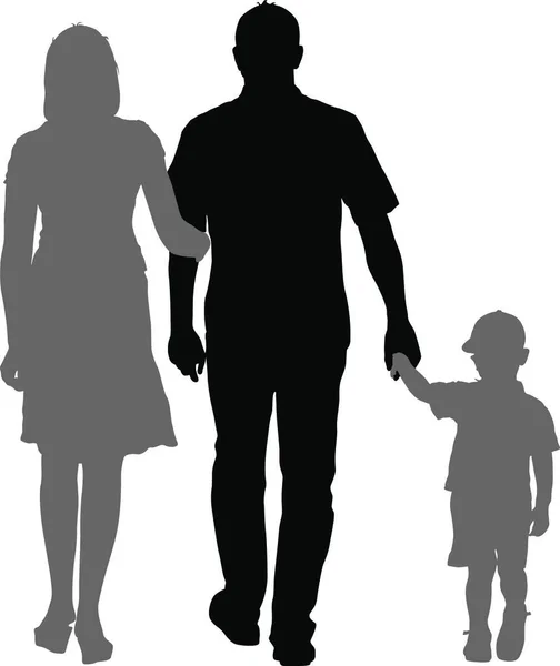 Beyaz Bir Arka Planda Mutlu Aile Silueti Beyaz Bir Arka — Stok Vektör