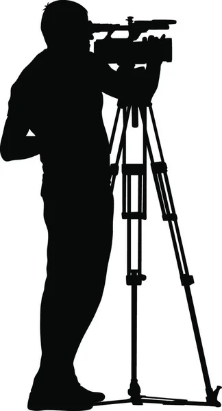 Cameraman Con Videocamera Silhouette Sfondo Bianco Cameraman Con Videocamera Silhouette — Vettoriale Stock