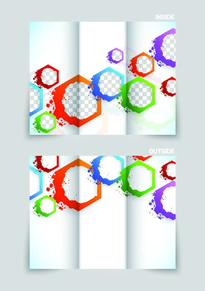 Diseño Plantilla Folleto Triple Con Hexágonos Colores — Vector de stock