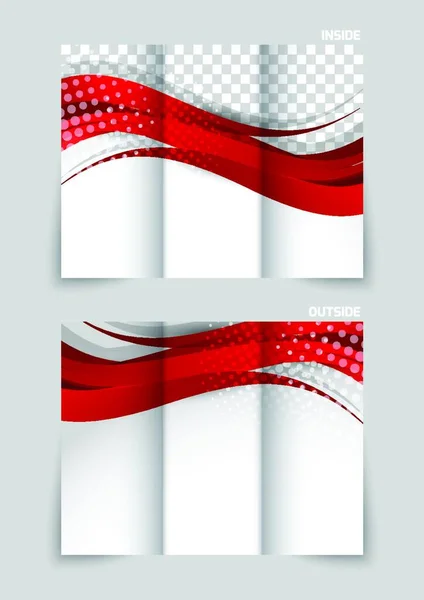 Dreifach Broschüren Template Design Mit Roten Wellenlinien — Stockvektor