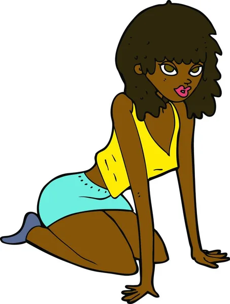 Mujer Dibujos Animados Pose Sexy — Vector de stock