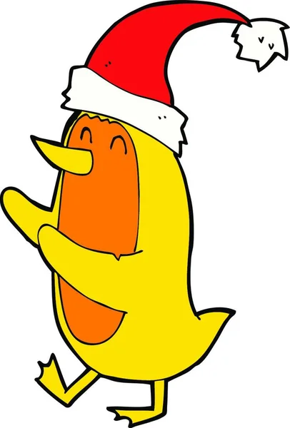 Cartoon Vogel Mit Weihnachtsmütze Illustration Auf Weißem Hintergrund — Stockvektor