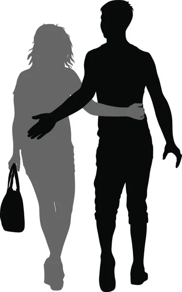 Silhouette Homme Femme Marchant Main Dans Main Silhouette Homme Femme — Image vectorielle