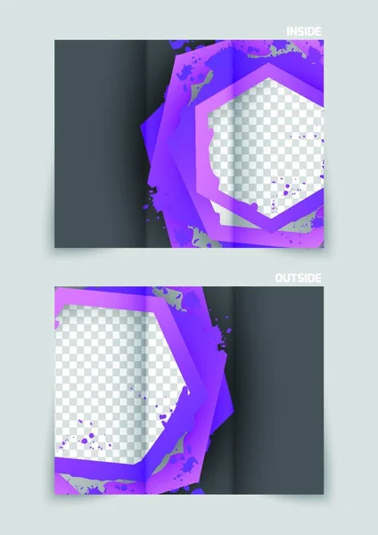 ピンク六角形と三つ折りパンフレットテンプレートデザイン — ストックベクタ