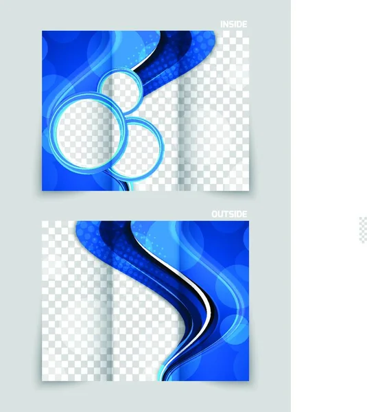 Diseño Plantilla Folleto Triple Con Ondas Azules Círculos — Archivo Imágenes Vectoriales