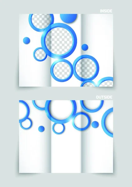 青い円の三つ折りパンフレットテンプレートデザイン — ストックベクタ