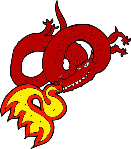 Cartoon Dragon Breathing Fire — Stock Vector
