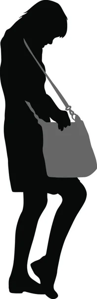 Silhouette Noire Femme Debout Regardant Dans Sac Les Gens Sur — Image vectorielle