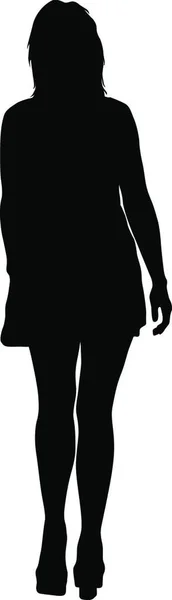 Μαύρη Σιλουέτα Γυναίκα Στέκεται Άτομα Άσπρο Φόντο — Διανυσματικό Αρχείο