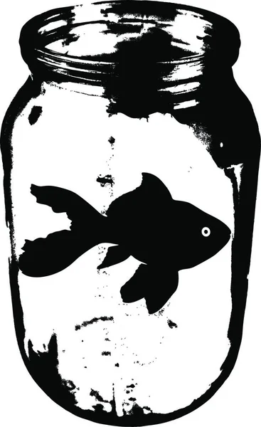 Svart Siluett Akvarium Fisk Burk Med Vatten Vit Bakgrund Svart — Stock vektor
