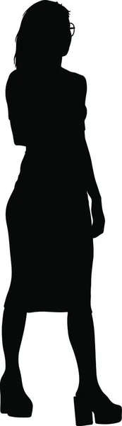 Schwarze Silhouette Frau Stehend Menschen Auf Weißem Hintergrund — Stockvektor