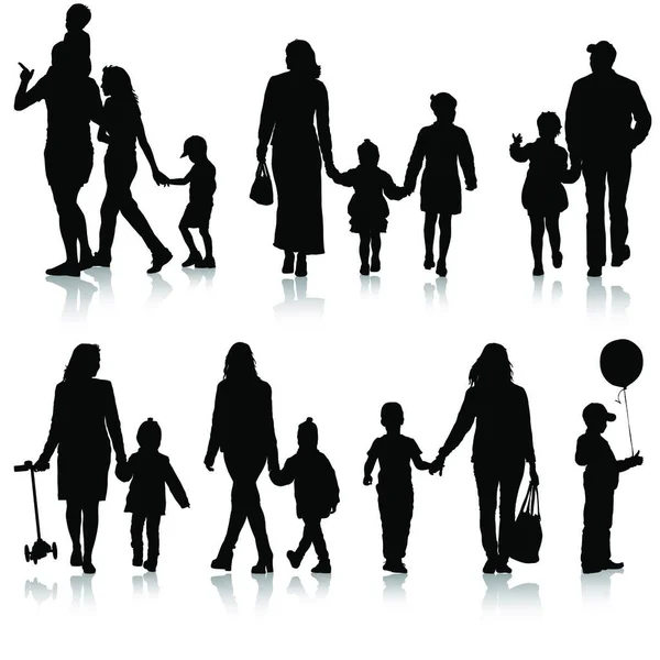 Die Silhouette Einer Glücklichen Familie Auf Weißem Hintergrund Vektorillustration Set — Stockvektor