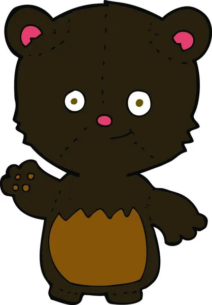 Desenho Animado Pequeno Urso Preto Acenando —  Vetores de Stock