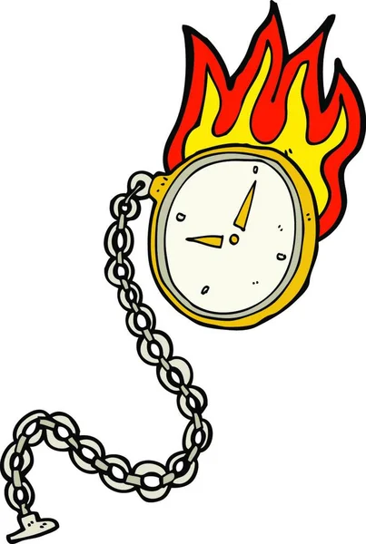 Cartoon Flaming Watch Illustration White Background — Stock Vector