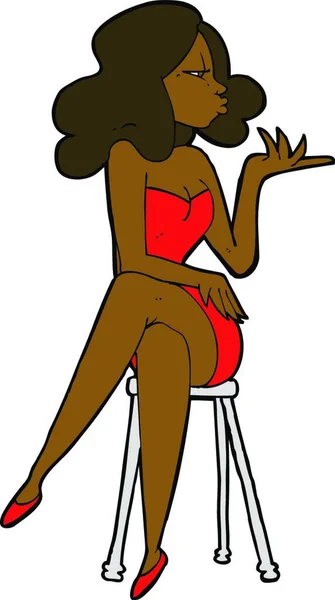 Mujer Dibujos Animados Sentado Taburete Bar — Vector de stock