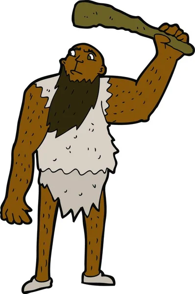 Tecknad Neandertalare Illustration Vit Bakgrund — Stock vektor