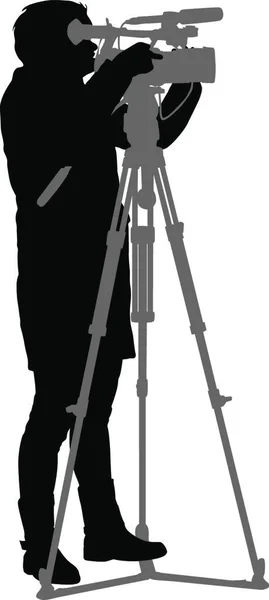 Cameraman Con Videocamera Silhouette Sfondo Bianco Cameraman Con Videocamera Silhouette — Vettoriale Stock