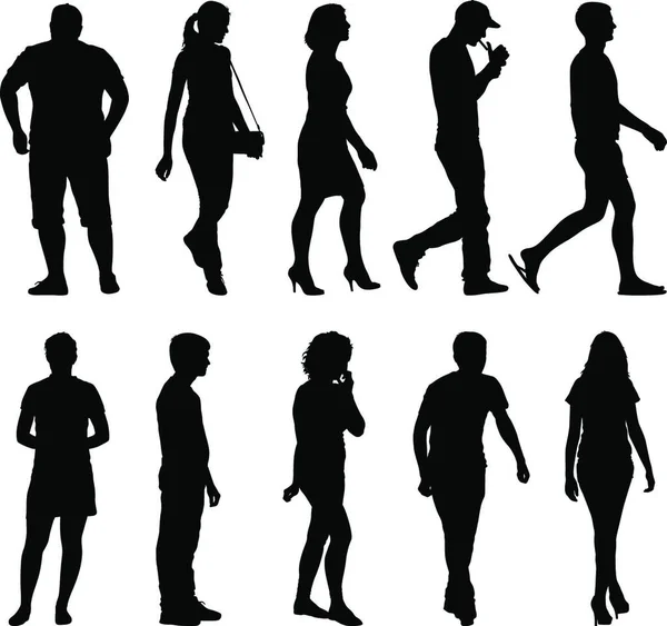 Silhouet Group People Staande Witte Achtergrond Silhouet Group People Staande — Stockvector