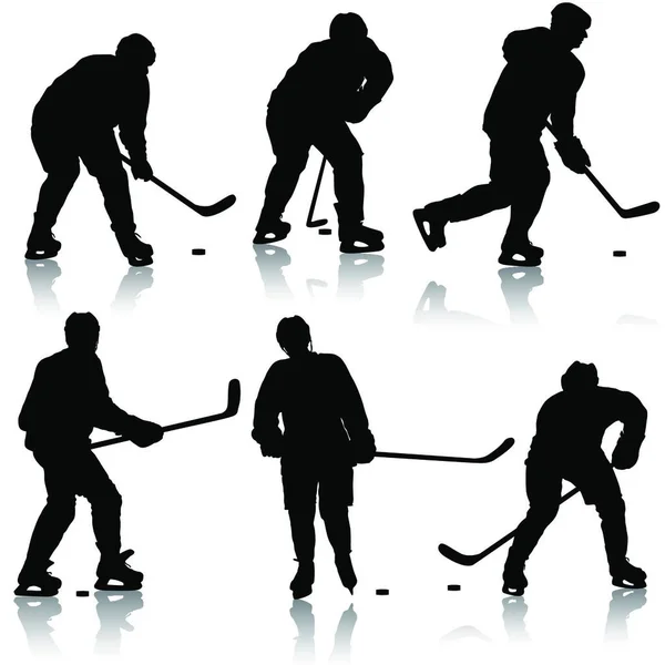 Set Silhouettes Hockey Player Isolated White Set Silhouettes Hockey Player — Stock Vector