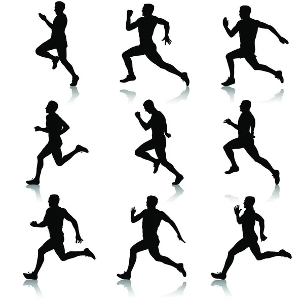 Siluet Seti Koşucular Koşuyor Beyler Siluet Seti Koşu Koşucuları — Stok Vektör