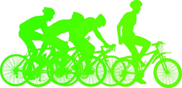 Silhouettes Racers Bicycle Fight Finish Line Silhouettes Racers Bicycle Fight — Stock Vector