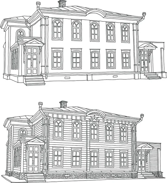 Dibujo Casa Donde Vivía Vladimir Ulyanov Lenin Ciudad Ulyanovsk Ilustración — Archivo Imágenes Vectoriales