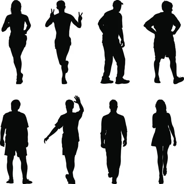 Silhouette Group People Standing White Background Grupo Silhouette Personas Que — Vector de stock