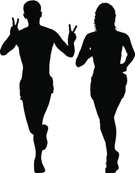 Silhouette Running Girl Boy White Background Silhouette Running Girl Boy — Vector de stock