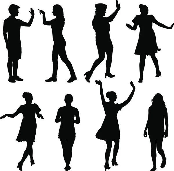 Silhouette Group People Standing White Background Grupo Silhouette Personas Que — Vector de stock