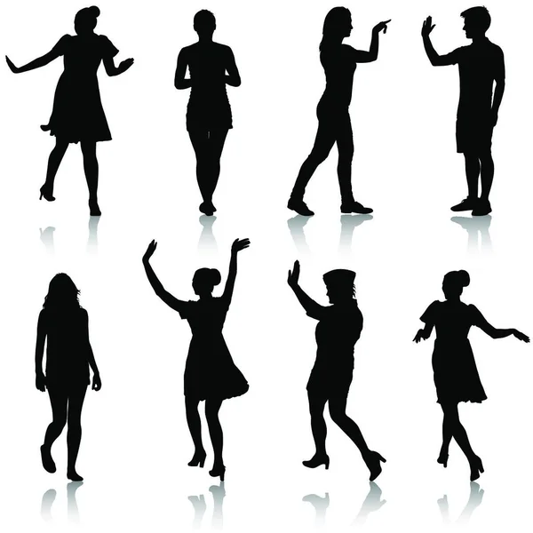 Silhouette Group People Standing White Background Grupo Silhouette Personas Que — Vector de stock