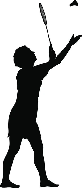 Silhouette Noire Une Joueuse Badminton Sur Fond Blanc Silhouette Noire — Image vectorielle