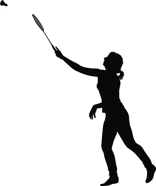 Silhouette Noire Une Joueuse Badminton Sur Fond Blanc Silhouette Noire — Image vectorielle