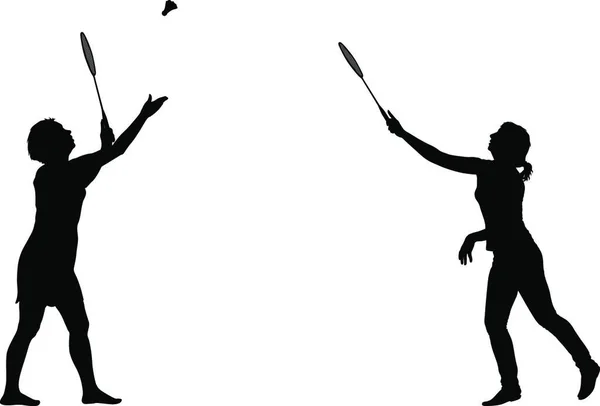 Schwarze Silhouette Einer Badmintonspielerin Auf Weißem Hintergrund Schwarze Silhouette Einer — Stockvektor