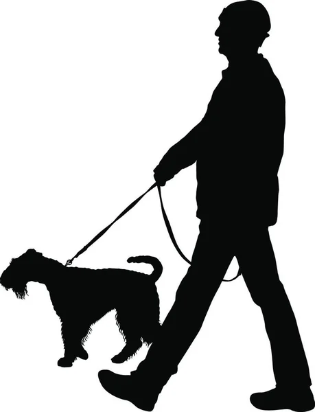 Silhouette Homme Chien Sur Fond Blanc Silhouette Homme Chien Sur — Image vectorielle