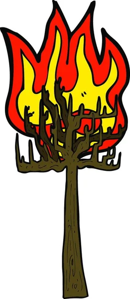 Arbre Dessin Animé Feu — Image vectorielle