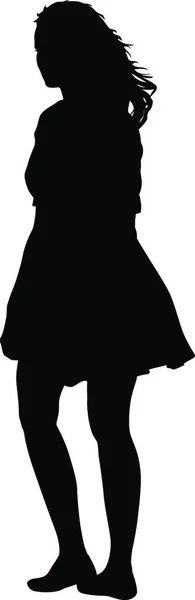 Zwarte Silhouet Vrouw Staande Mensen Witte Achtergrond Zwart Silhouet Vrouw — Stockvector