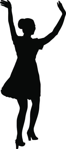 Silhouet Van Mensen Dansen Met Opgeheven Hand Witte Achtergrond Silhouet — Stockvector