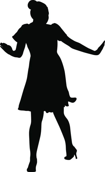 Silhouet Van Mensen Dansen Met Opgeheven Hand Witte Achtergrond Silhouet — Stockvector