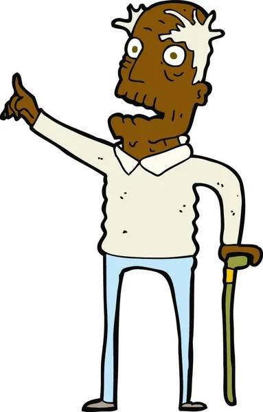 歩行棒を持つ漫画の老人 — ストックベクタ