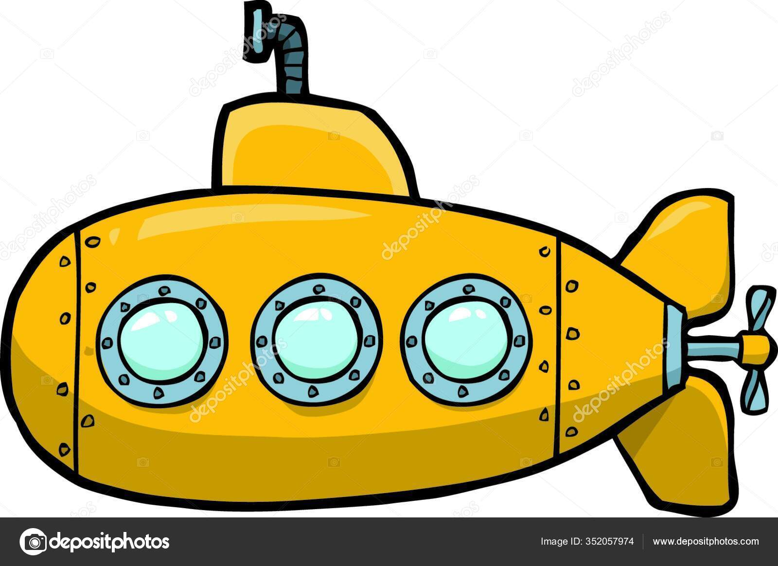 白い背景ベクトルのイラストで黄色の潜水艦をかわす ストックベクター