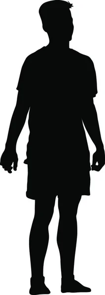 Uomo Dalla Silhouette Nera Piedi Persone Sfondo Bianco Nero Silhouette — Vettoriale Stock