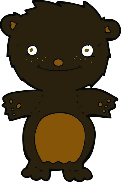 Desenho Animado Pequeno Urso Preto Feliz —  Vetores de Stock