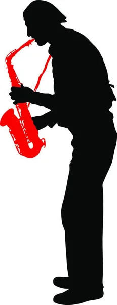 Silhouette Músico Tocando Saxofón Fondo Blanco Silhouette Musician Playing Saxophone — Vector de stock