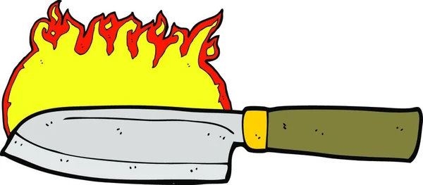 火の上の漫画キッチンナイフ — ストックベクタ